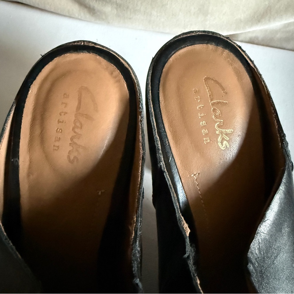 Clarks Black Leather Open-Toe Clog Mules Women Size 7.5 - Picture 7 of 11